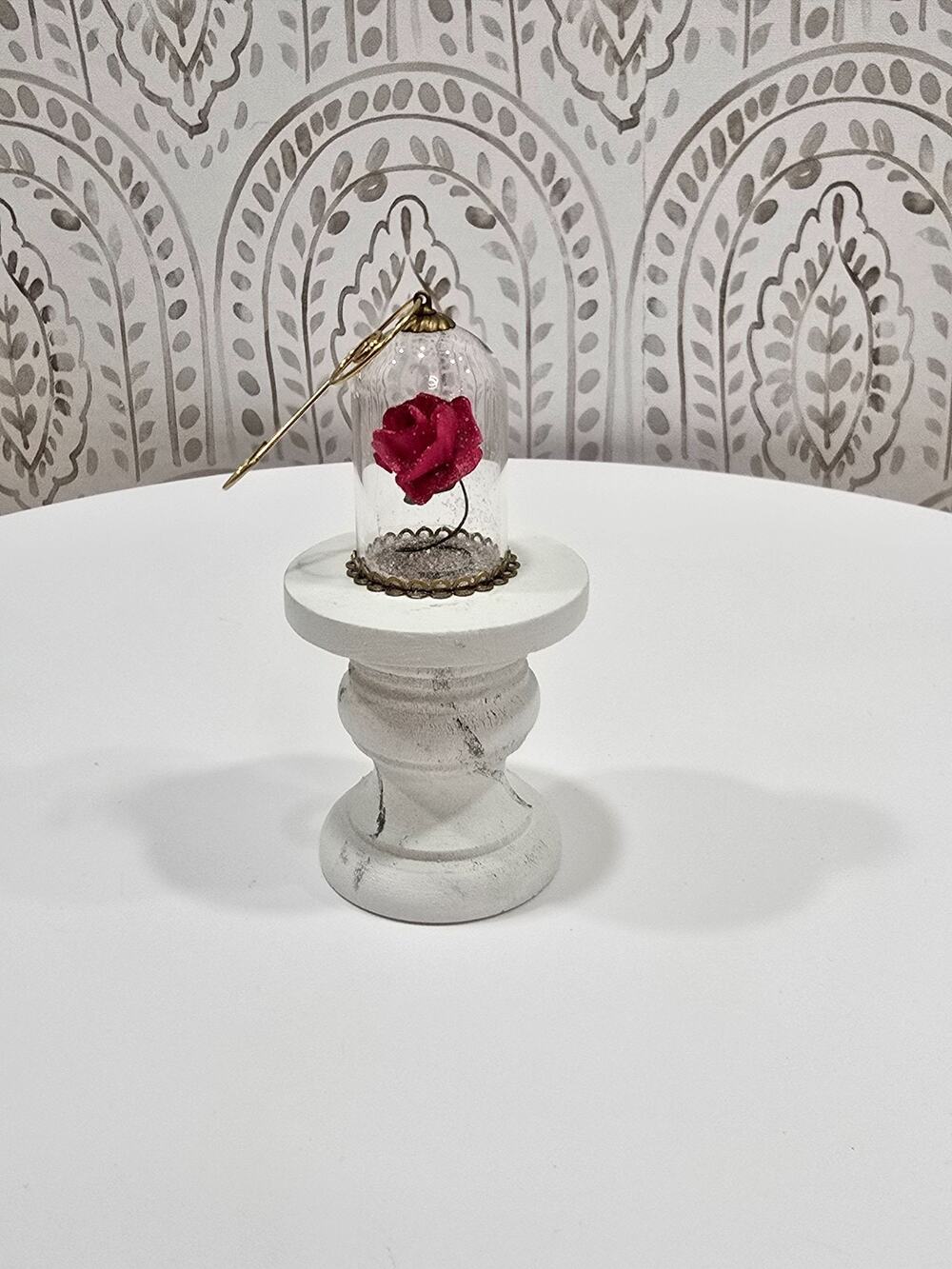 Enchanted Rose On a Pedestal Artisan Created Christmas Ornament